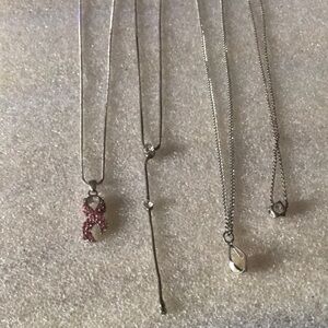 Elegant Silver and Pink Ribbon Lot of 4 necklace